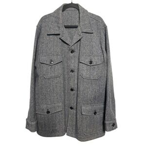 VTG Bemidji Mills Mackinaw Virgin Wool Utility Jacket Gray Herringbone Sz 48 Sp